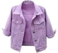 INLANDSIS Giacca di jeans per le donne Button Down 3/4 manica corta giacche di jeans ritagliate con tasche, risvolto giacche colorate taglie forti, Viola, XL