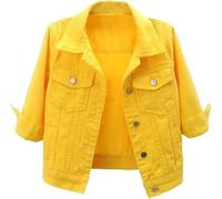 INLANDSIS Giacca di jeans per le donne Button Down 3/4 manica corta giacche di jeans ritagliate con tasche, risvolto giacche colorate taglie forti, Giallo, M