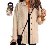 INLANDSIS Giacche trapuntate da donna casual a maniche lunghe, con bottoni, camicie con colletto leggero, giacche con tasche per autunno e inverno, Albicocca chiara., XL