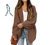 INLANDSIS Maglione da donna a maglia grossa, aperto sul davanti, manica lunga a lanterna, oversize con scollo a V, cardigan per inverno, autunno, primavera, Marrone, 3XL