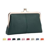 INLANDSIS Portafoglio vintage con chiusura a bacio da donna, in vera pelle, con scomparti per carte di credito, portamonete con cerniera e tasca portamonete, Verde scuro, 20.5*4*12CM, Casual
