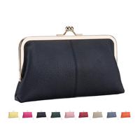 INLANDSIS Portafoglio vintage con chiusura a bacio da donna, in vera pelle, con scomparti per carte di credito, portamonete con cerniera e tasca portamonete, Nero , 20.5*4*12CM, Casual