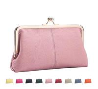 INLANDSIS Portafoglio vintage con chiusura a bacio da donna, in vera pelle, con scomparti per carte di credito, portamonete con cerniera e tasca portamonete, rosa, 20.5*4*12CM, Casual