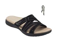 INLANDSIS Sandali estivi da donna in pelle PU, infradito eleganti, piatti, pantofole ortopediche, estive, casual, aperte, da spiaggia, Nero , 35 EU