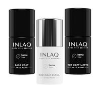 INLAQ® HEMA Free Top Coat Extra + Top Coat Matte + Base Coat, set completo top e base per smalti ibridi, 3 x 6 ml