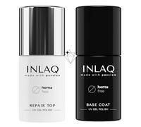 INLAQ® HEMA Free Top Repair Top + Base Coat, set completo premium top e base per smalti ibridi, 2 x 6 ml