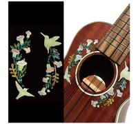 Inlaystickers - Adesivi con rosetta e intarsi buco sonoro per Ukuleles, colibrì UKR-331HB