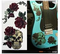 Inlaystickers LG-004-GS - Adesivi grafici a strati per chitarra e basso, motivo: teschio gotico e rose