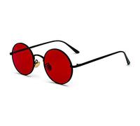 Inlefen Occhiali da sole Uomo Donna Round Retro Vintage Round Style Occhiali da sole Colored Metal Frame Glasses Glasses Rosso nero