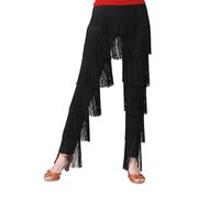 Inlefen Pantaloni di Danza Latina con Frange per le Donne - Tango Cha-Cha Pants con Vita Elastica per Ballo Professionale con Nappe Performance