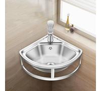 inless - Lavabo angolare in acciaio, 45 x 39 x 12 cm, per camper e camper, include kit di scarico per rubinetto troppopieno, soluzione risparmio idea per le Living.