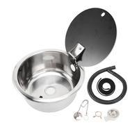 inless - Lavello rotondo in acciaio per camper, 25,9 x 13 cm, con coperchio e foro di scarico da 40 mm, design a goccia per roulotte, barca, camper e uso esterno