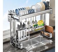 Inless Stee-Saving - Scolapiatti da lavello a 2 ripiani, con portaposate rimovibile, per piatti, ciotole e pentole, 87 x 52 cm