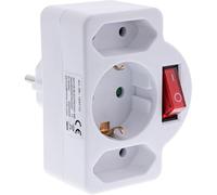 InLine® 16471C - Adattatore per presa elettrica con interruttore, 2 Euro + 1 presa con contatto di protezione, protezione da contatto, colore: Bianco