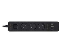 InLine 16491S - Ciabatta elettrica a 3 vie, protezione da sovratensioni e USB QuickCharge con interruttore, 1,5 m, colore: Nero