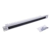 Inline 19111O - Piastra passacavo da 19 pollici, con spazzola e barra dei cavi, 1U, RAL 7035 grigio, per armadio di rete e server, gestione dei cavi professionale