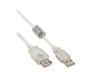 InLine 20031 Cavo USB 2.0, Prolunga, Type A, Maschio/Femmina, con Ferrite, 1M Trasparente