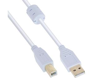 InLine 21266 Cavo USB 2.0, Type a Maschio a Type B Maschio,/PIN Dorati, con Ferrite, 0.5M Bianco