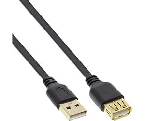 InLine 21476 Cavo USB 2.0, Piatto, Prolunga, Type-A, Maschio/Femmina, Pin Dorati, 3 m, Nero
