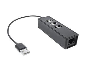 InLine 22089 Adattatore di Rete LAN Fast Ethernet per Porte USB 2.0, 1X RJ45 10/100 MBit, Hub 3X Integrato, Nero