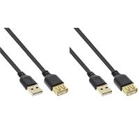 InLine 23486 Cavo USB 2.0, Piatto, Prolunga, Type-A, Maschio/Femmina, Pin Dorati, 5 m, Nero (Confezione da 2)