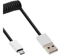 InLine 31730R - Cavo a spirale Micro USB 2.0, da USB-A maschio a Micro B, flessibile, 3 m, colore: Nero