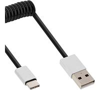 InLine 35872 - Cavo a spirale USB 2.0, connettore USB tipo C su spina A, nero/alluminio, flessibile, 2 m