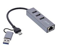 Inline Adattatore di rete 4 in 1 USB a Ethernet, USB-C a RJ45 Gigabit LAN, con 3 porte USB-A (3.2 Gen.1), per MacBook, Windows, Linux, 33380S