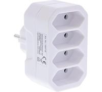 Inline Adattatore per presa con protezione da contatto elevata, 4 prese europee su spina di protezione, bianco, 16471E