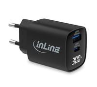 InLine Caricatore USB a 2 porte, display digitale con consumo di energia attuale, 1 USB-C + 1 USB A, GaN, 30 W, caricatore rapido, PD3.0, QC3.0, alimentatore per iPhone/Pro/Mini, Samsung e altro