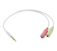 InLine Cavo adattatore per cuffie audio 99302W, spina jack da 3,5 mm, 4 poli su jack da 2 x 3,5 mm, bianco, 0,25 m