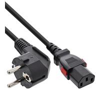 Inline Cavo di alimentazione con contatto di protezione angolare su C13, bloccabile, per PC, server, monitor, nero, 2 m, 16952L