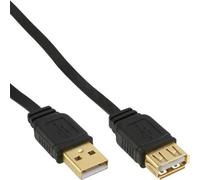 InLine 21476 Cavo USB 2.0, Piatto, Prolunga, Type-A, Maschio/Femmina, Pin Dorati, 3 m, Nero