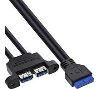 InLine Cavo USB 3.2 Gen.1 da 19 pin a 2 prese USB-A, adattatore interno per scheda madre da 5 Gb/s, montaggio con filettatura M3, 0,45 m, 33390 K