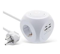 InLine Ciabatta elettrica 7 in 1 con USB, 3 contatti di protezione, 2 USB-C, 2 USB-A, con interruttore, cavo da 2 m, ciabatta multipla, presa da tavolo, 3680 W, bianco, 16499A