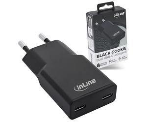 Inline GaN - Caricatore USB-C da 30 W, alimentatore di rete con doppio USB-C, PD, PPS, ricarica rapida per smartphone, tablet, Black Cookie/nero, 31590