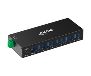 Inline Hub industriale USB 3.2 Gen.1 con 10 porte, alloggiamento in alluminio, montaggio su guida DIN, hub USB attivo con alimentatore, 5 Gb/s, 35396C