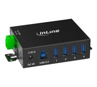 Inline Hub industriale USB 3.2 Gen.1 con 4 porte, alloggiamento in alluminio, montaggio su guida DIN, hub USB attivo con alimentatore, 5 Gb/s, 35396A