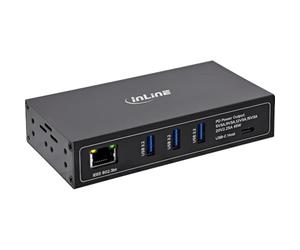 InLine Industrie - Hub USB PoE a 4 porte, Gigabit Ethernet, 5 Gb/s, 60 W | 3 USB-A, 1 host USB-C, Gigabit Ethernet, IEEE802.3bt, fino a 45 W per il dispositivo host, senza alimentatore esterno