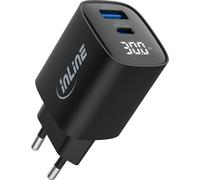 InLine Caricatore USB a 2 porte, display digitale con consumo di energia attuale, 1 USB-C + 1 USB A, GaN, 30 W, caricatore rapido, PD3.0, QC3.0, alimentatore per iPhone/Pro/Mini, Samsung e altro