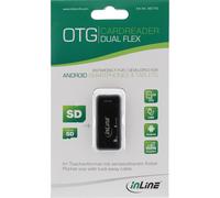 InLine Dual Flex 66776 - Lettore di schede OTG per SD MicroSD con porta USB e 2 slot per schede, colore: Nero