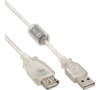 InLine® Prolunga USB 2.0 da maschio a femmina, tipo A, trasparente, con nucleo in ferrite, 1,8 m