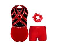 inlzdz Body da Ginnastica Artistica Bambina Leotard Senza Maniche con Pantaloncini e Scrunchies Body Danza Classica Completo Sportiva da Jogging Corsa Yoga