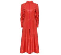 inlzdz Cappotto Lungo da Donna in Ecopelle Cappotto Matrix Trench Lungo Giacca in Pelle Cappotto Lucido Giacca Con Cerniera per Feste di Carnevale Clubwear Rosso 5XL