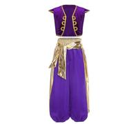 inlzdz Costume Aladino Bambino Canotta Gilet + Pantaloni Larghi Halloween Carnevale Travestimento Party Costumi Sultano Costume Principe Arabo Ragazzi Set Outfits Viola B 9-10 anni