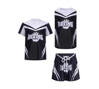 inlzdz Costume da Allenamento da Pugile Bambino Ragazzo Uniforme Pugile Canotta Maglietta a Manica Corta + Pantaloncini da Boxe MMA Kickboxing Arti Marziali Nero 7-8 anni