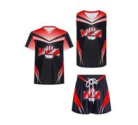 inlzdz Costume da Allenamento da Pugile Bambino Ragazzo Uniforme Pugile Canotta Maglietta a Manica Corta + Pantaloncini da Boxe MMA Kickboxing Arti Marziali Rosso 9-10 anni