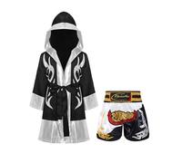 inlzdz Costume da Boxe da Bambini in Raso Costume Pugile Campione del Mondo Accappatoio con Cappuccio Cintura + Pantaloncini Abbigliamento Sportivo Arti Marziali Tipo 9 15-16 anni