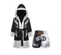 inlzdz Costume da Boxe da Bambini in Raso Costume Pugile Campione del Mondo Accappatoio con Cappuccio Cintura + Pantaloncini Abbigliamento Sportivo Arti Marziali Tipo 3 7-8 anni