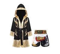 inlzdz Costume da Boxe da Bambini in Raso Costume Pugile Campione del Mondo Accappatoio con Cappuccio Cintura + Pantaloncini Abbigliamento Sportivo Arti Marziali Tipo 7 15-16 anni